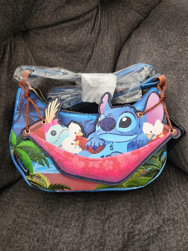 Senior Travelers Loungefly Disney Stitch Camping Cuties Hammock Crossbody Bag Trendy Bags, Huge Savings