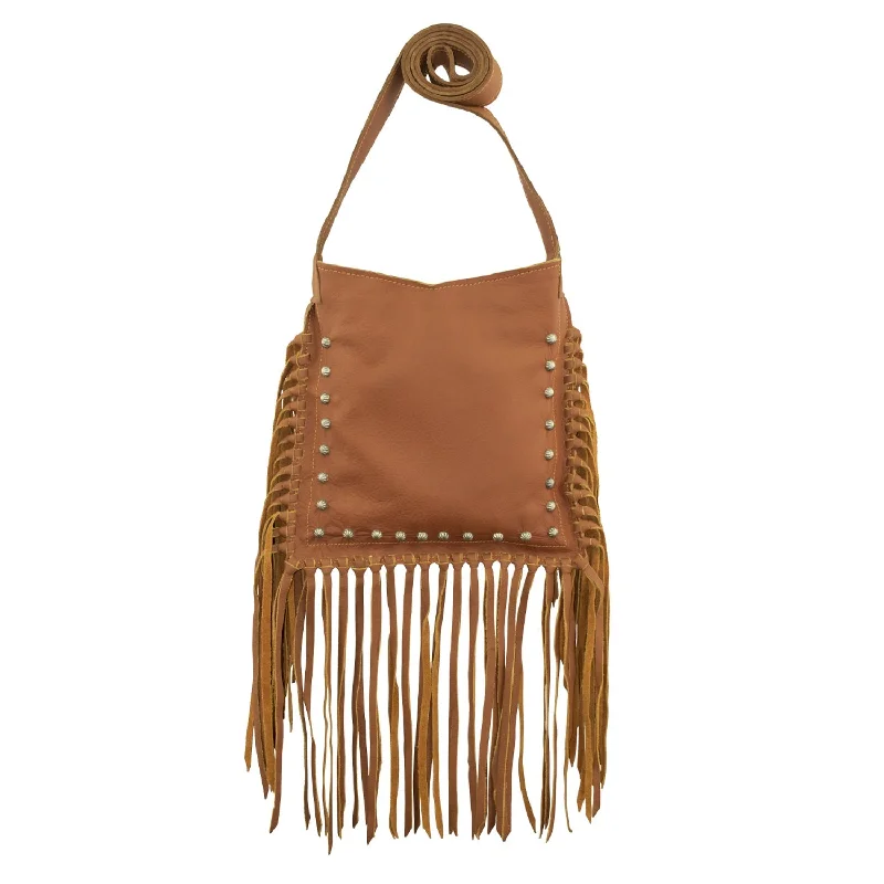 American West Womens Fringed Cowgirl 10in Natural Tan Leather Crossbody Bag