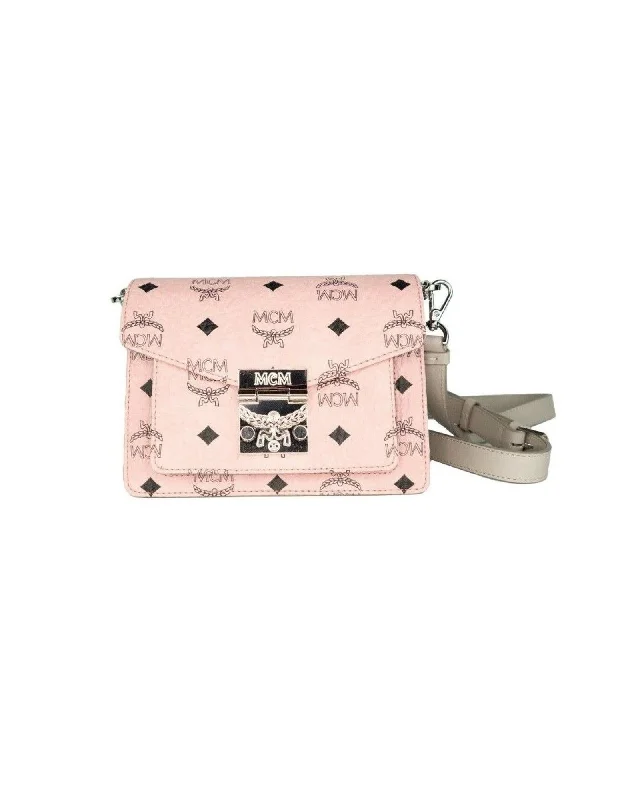 MCM Soft Pink Leather Mini Flap Lock Crossbody Handbag