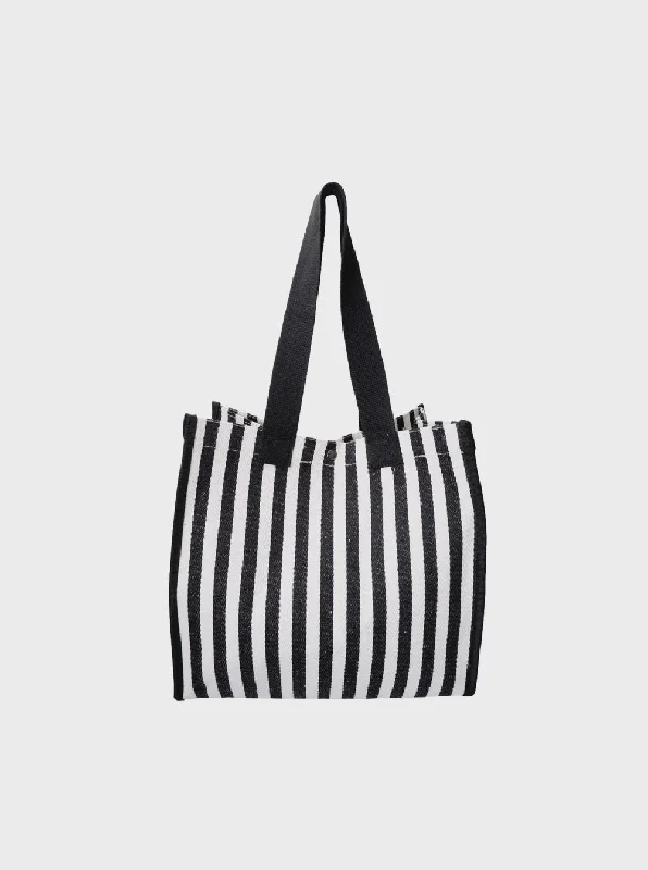 Black Colour Piper Tote Bag - Black Stripe