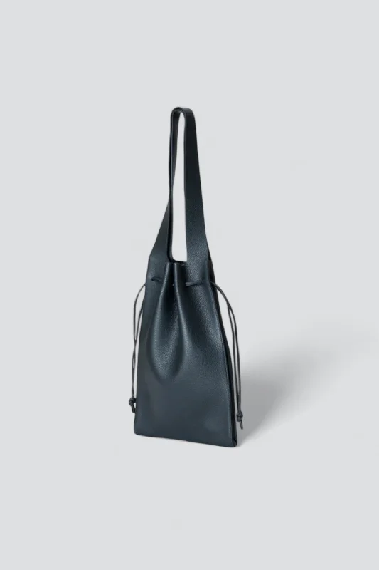 Black Leather Drawstring M Tote