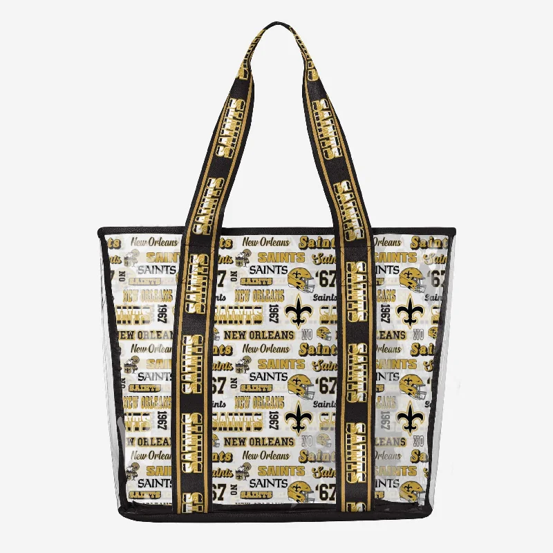 New Orleans Saints Repeat Retro Print Clear Tote Bag Stylish Bags, Unbeatable Prices