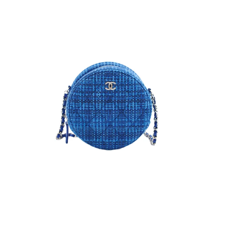 Bags With Tsa-Approved Features Chanel CC Tweed Mini Round Clutch with Chain Blue 2019 Fashion Bags With Huge Discounts