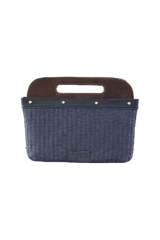 Navy Weave Raffia Clutch Cover