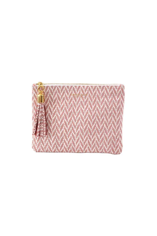 Shaker Rose Pink & White Chevron Tassel Clutch