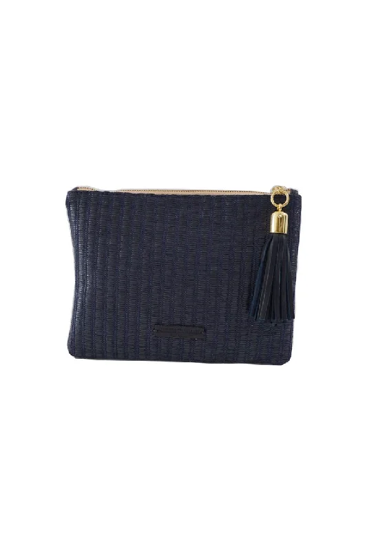 Shaker Navy Weave Raffia Tassel Clutch