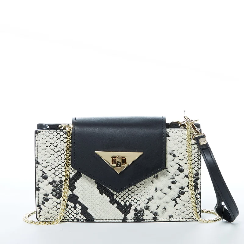 Mary Small Crossbody Leather Purse Black Snakeskin Pattern