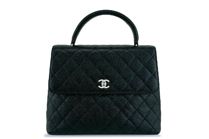 Chanel Black Large Caviar Classic Quilted Kelly Flap Bag SHW