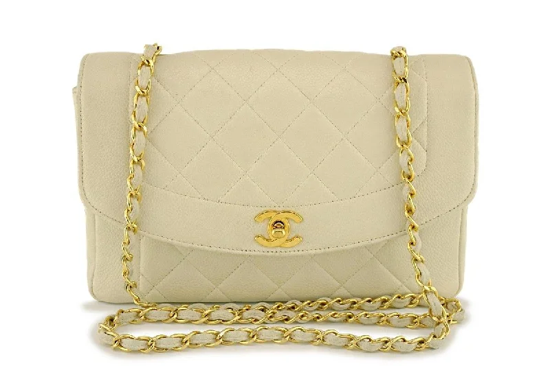 Chanel Vintage Light Beige Caviar Quilted Classic "Diana" Flap Bag