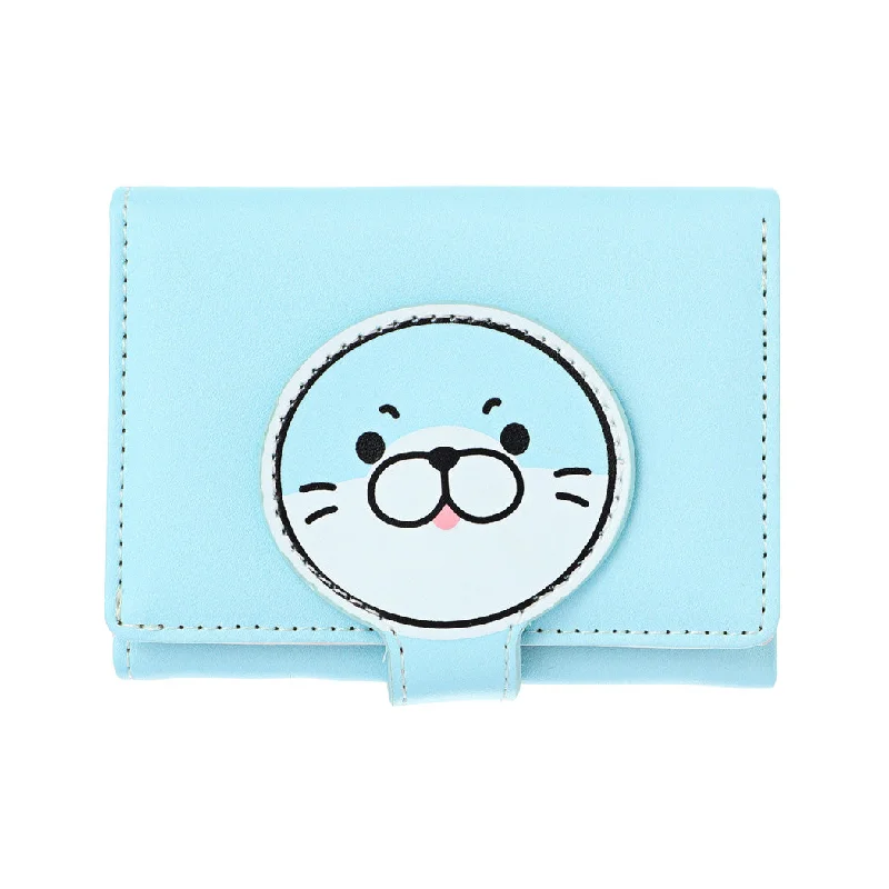 Animal Faces Collection Women's Short Trifold  Wallet (Blue)