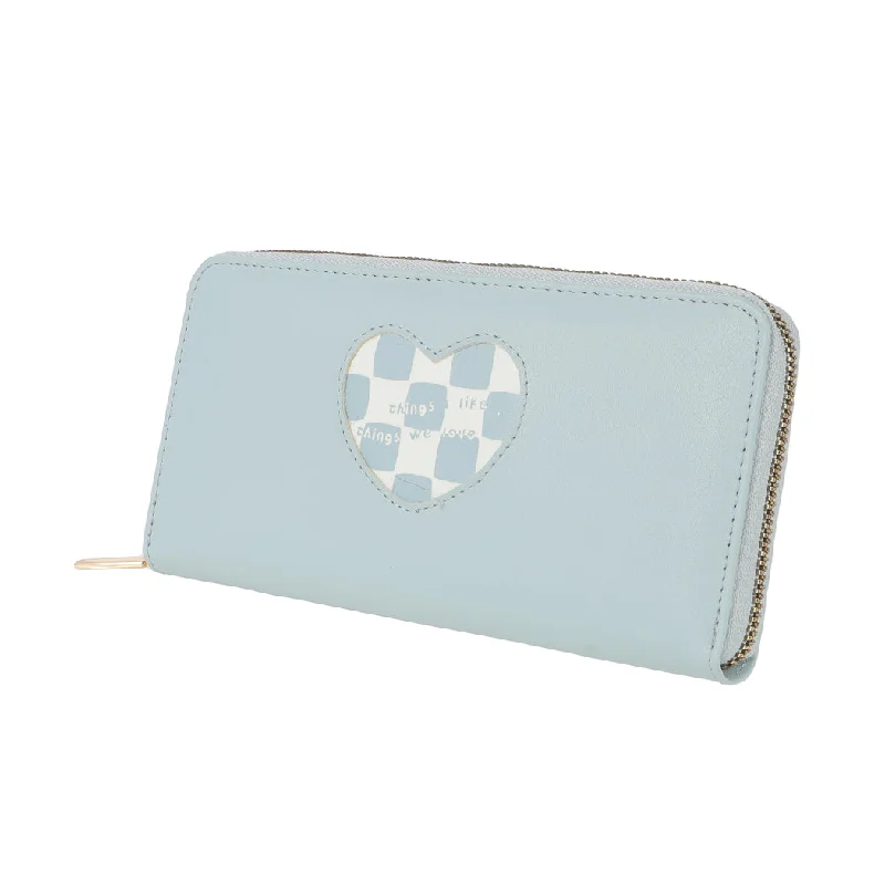 Heart Shape Plaid Women's Long Wallet with Round Zipper(Blue)