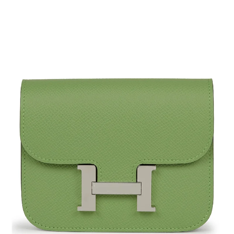 Hermes Constance Slim Wallet Vert Criquet Epsom Palladium Hardware