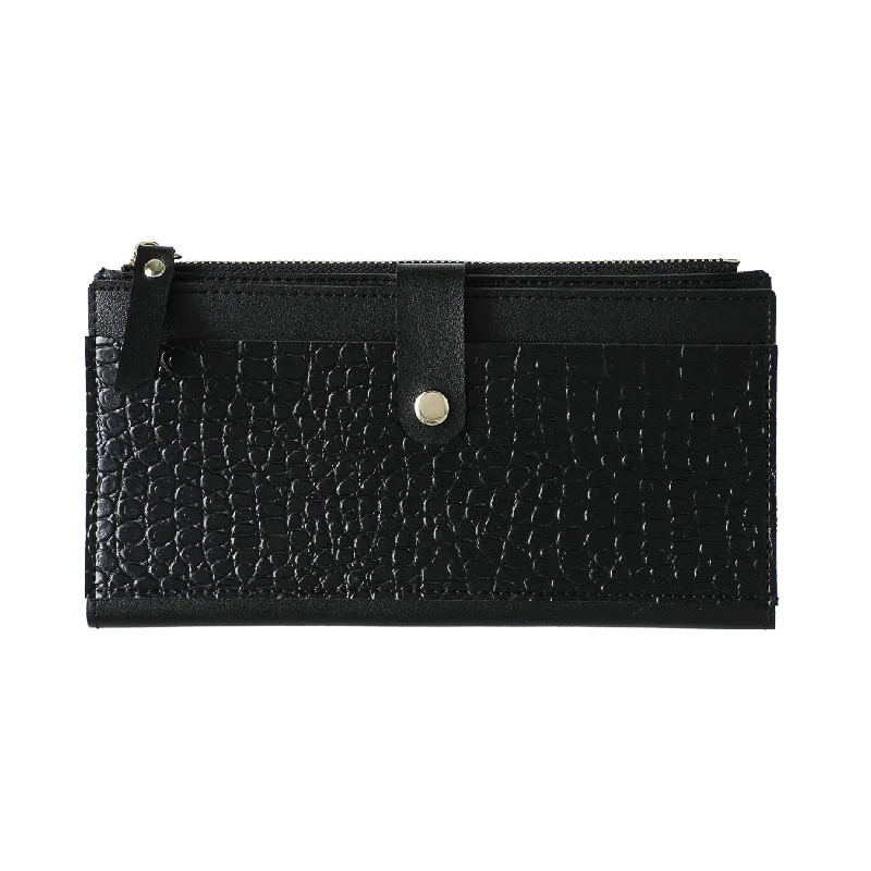 Women's Long Animal Pattern Wallet with Zipper (Black)