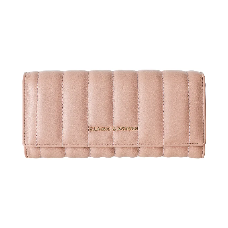 Women's Long Seam Design Wallet with Metal Letters(Pink)