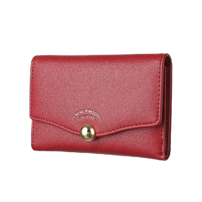 Women's Medium  Wallet with Ball Decoration and Zipper(Red)