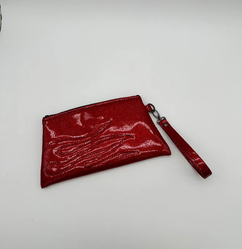 Angled Wristlet - Blood Red Glitter - Stitched Flames