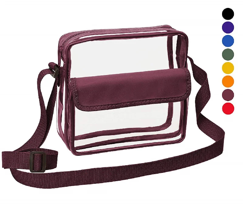 Medium Clear Cross-Body Messenger Shoulder Bag (CH-500-BUR) - Burgundy Trim