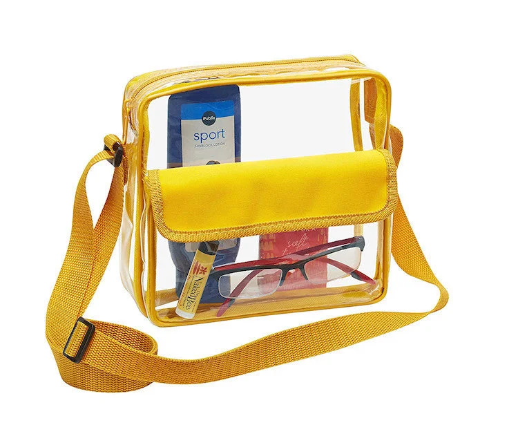 Medium Clear Cross-Body Messenger Shoulder Bag (CH-500-GLD) - Golden Yellow Trim