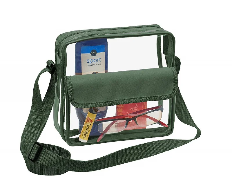 Medium Clear Cross-Body Messenger Shoulder Bag (CH-500-GRN) - Green Trim