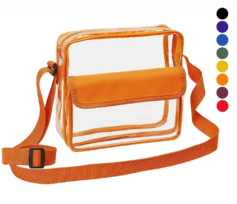 Medium Clear Cross-Body Messenger Shoulder Bag (CH-500-ORG) - Orange Trim