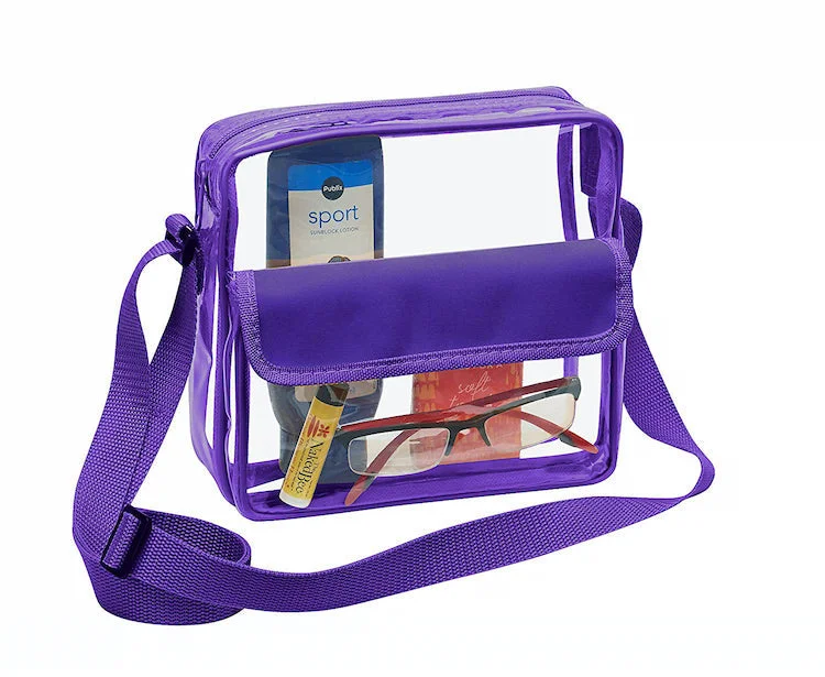 Medium Clear Cross-Body Messenger Shoulder Bag (CH-500-PUR) - Purple Trim