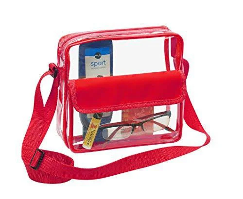 Medium Clear Cross-Body Messenger Shoulder Bag (CH-500-RED) - Red Trim