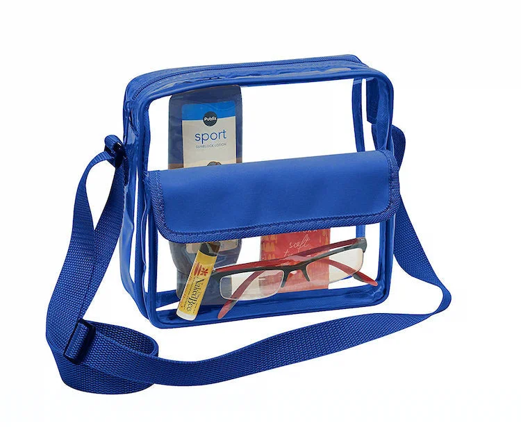 Medium Clear Cross-Body Messenger Shoulder Bag (CH-500-ROY) - Royal Blue Trim