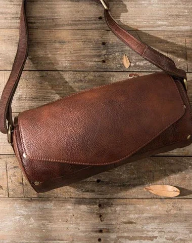 Cool Small Mens Leather Barrel Bag Messenger Bags Shoulder Bags  for Men