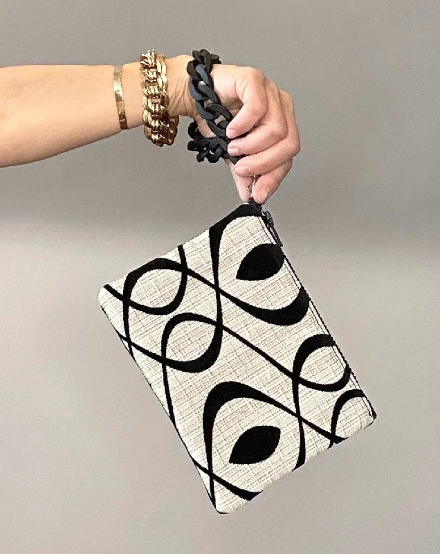 Cream/ Black Swirl Wristlet Pouch