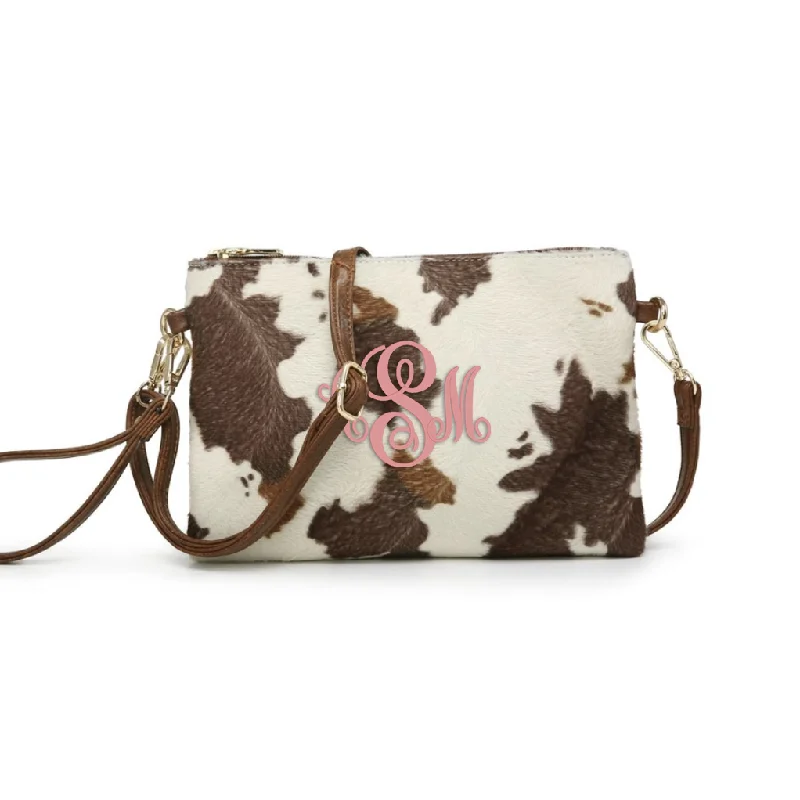 Crossbody Clutch Wristlet - Cow Print - Monogrammed Cross Body Purse