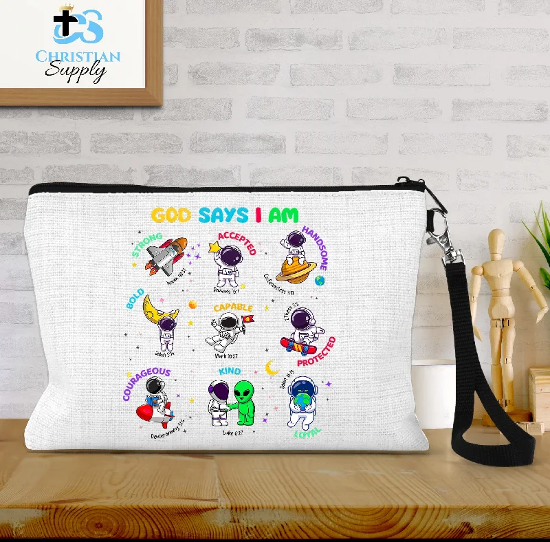 Kids God Says I Am Astronaut Space Wristlet