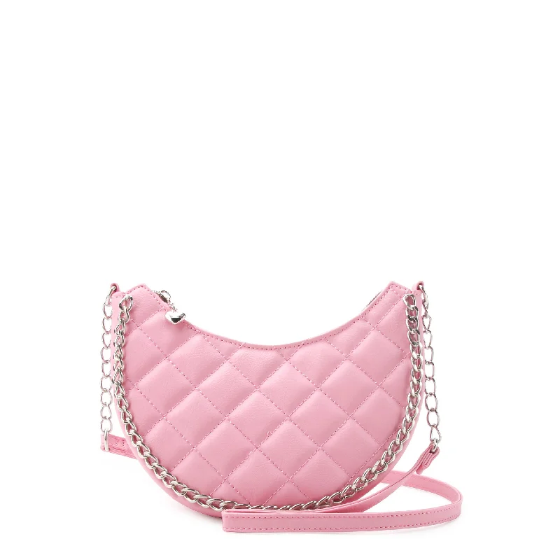 Quilted Crescent Chain Pink Crossbody Bag