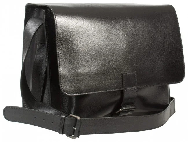 RUGGED VEG TANNED BLACK SADDLE LEATHER MAN BAG / MESSENGER BAG BY HIDEONLINE