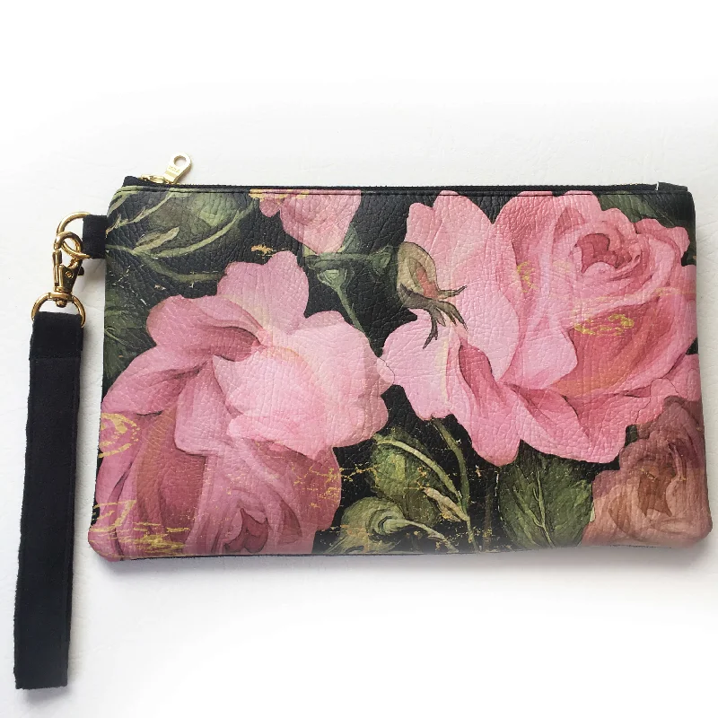 Scroll Rose Wristlet - vegan leather/suede