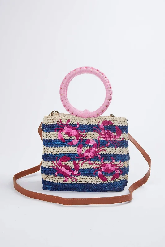 Shelly Embroidered Raffia Cross-Body Wristlet Bag In Blue/pink