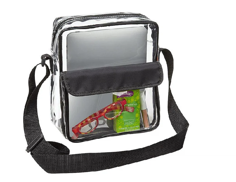 Tablet Size Clear Cross-Body Messenger Shoulder Bag - Black Trim (CH-510-BLK)