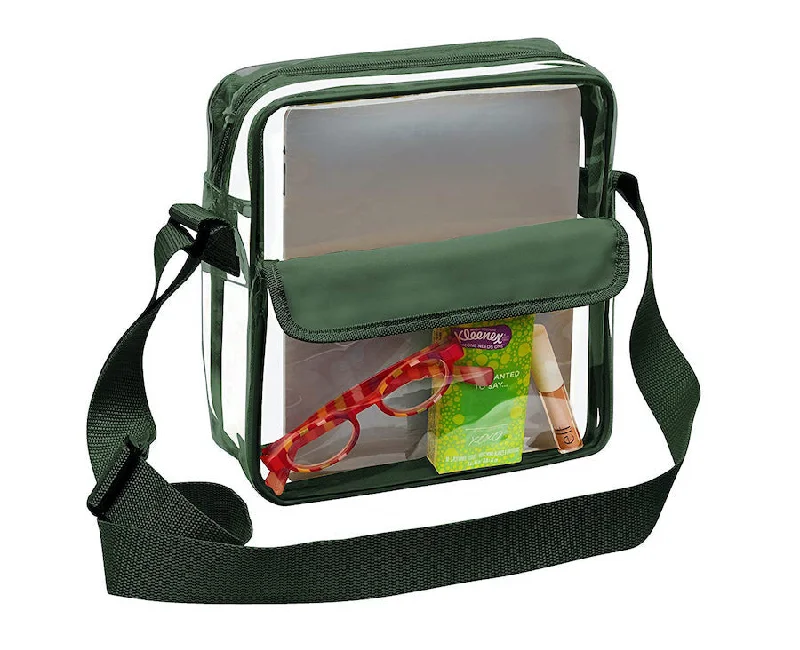 Tablet Size Clear Cross-Body Messenger Shoulder Bag - Green Trim (CH-510-GRN)