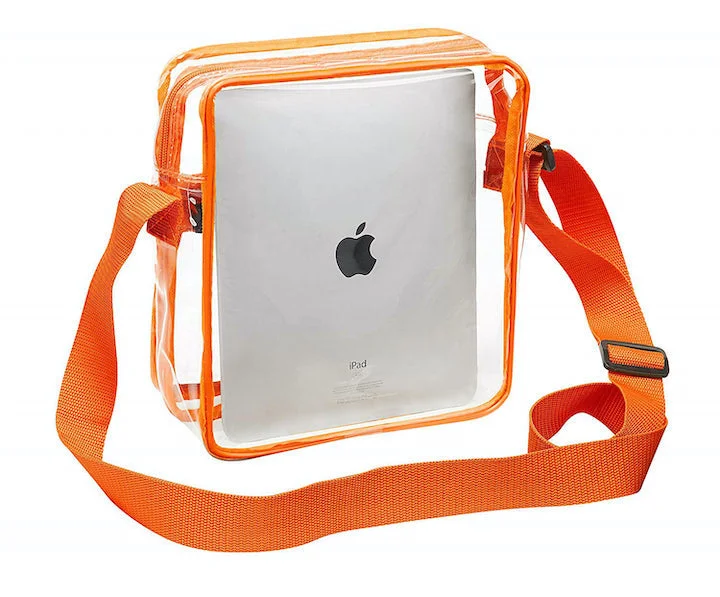 Tablet Size Clear Cross-Body Messenger Shoulder Bag - Orange Trim (CH-510-ORG)