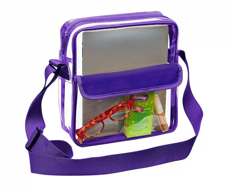 Tablet Size Clear Cross-Body Messenger Shoulder Bag - Purple Trim (CH-510-PUR)