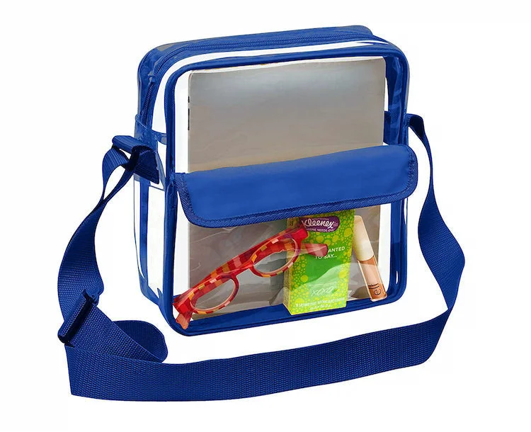 Tablet Size Clear Cross-Body Messenger Shoulder Bag - Royal Blue Trim (CH-510-ROY)