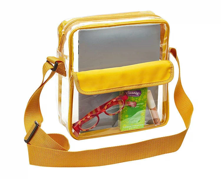 Tablet Size Clear Cross-Body Messenger Shoulder Bag - Golden Yellow Trim (CH-510-GLD)