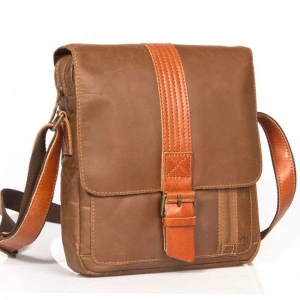 UBERBAG OLIVE BROWN /TAN LEATHER MILITARY SMALL N/S MESSENGER / MAN BAG