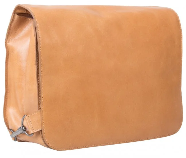 UBERBAG TAN REAL LEATHER LARGE MESSENGER BAG / MAN BAG