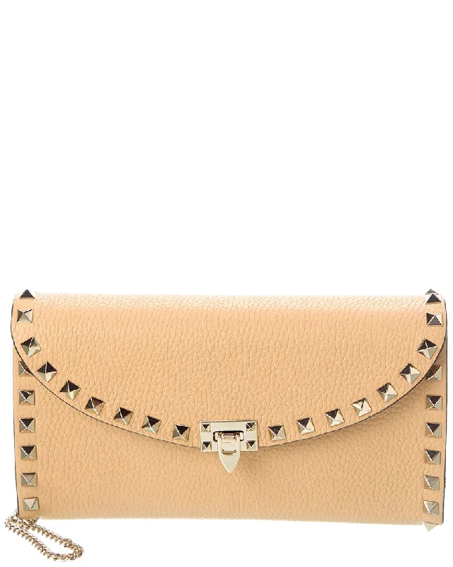 Valentino Rockstud Grainy Leather Wallet On Chain