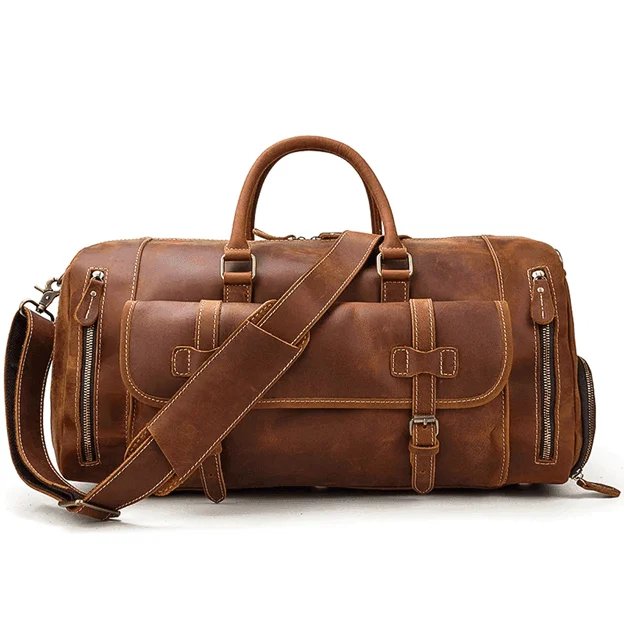 Mens Large Duffel Bag Genuine Leather Weekender Luggage