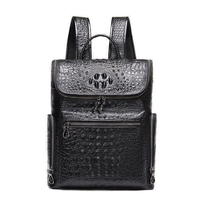 Mens Textured Leather Backpacks Stylish Travel Bags Black