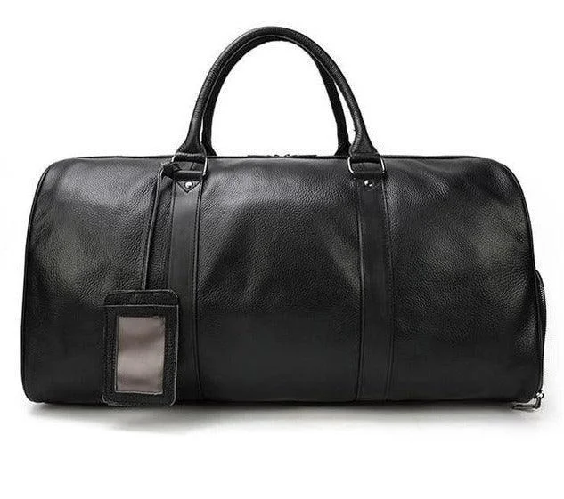 Mens Leather Overnight Luggage Weekender Duffel Bag Black